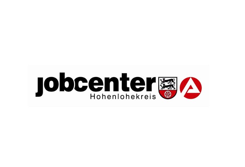 Logo des Jobcenters. Schwarze Schrift: Jobcenter Hohenlohekreis