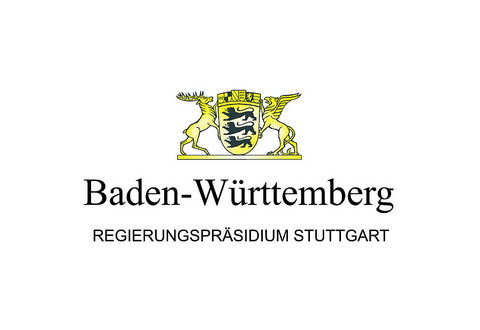 Logo des Regierungspräsidiums Stuttgart. Wappen von Baden-Württemberg mit schwarzer Schrift.