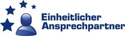 Logo: Einheitlicher Ansprechpartner in blauer Schrift. Links vier Sterne und eine Person in blau