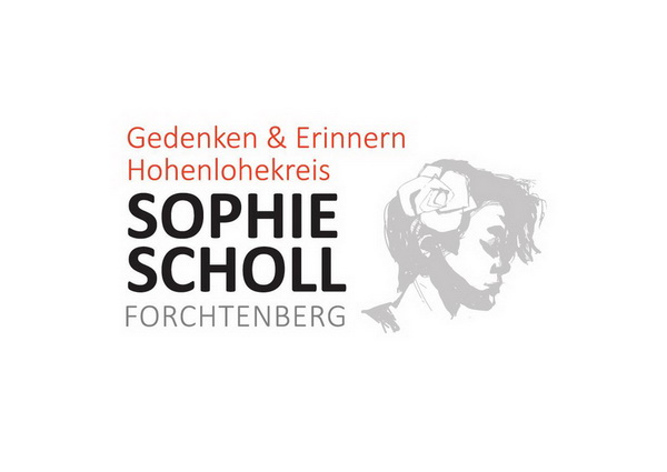 Logo des Vereins „Sophie Scholl Forchtenberg“ in roter, schwarzer und grauer Farbe. 