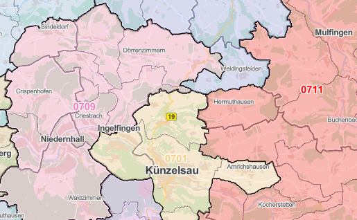 Landkarte mit farblich markierten Bezirken